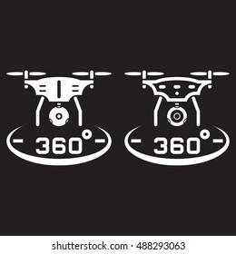drone with camera line icon, outline and solid vector sign, linear and full pictogram isolated on black, logo illustration