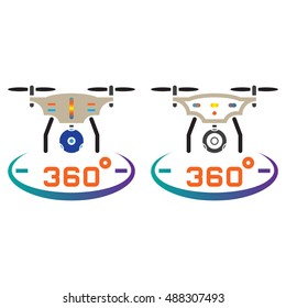 drone with camera line icon, outline and solid vector sign, linear and full pictogram isolated on white, colorful logo illustration