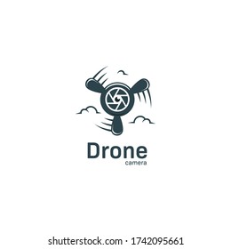 Drone Camera logo with lens icon and plane propeller logo for aerial videography and photography studio agency