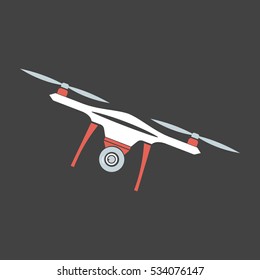 Drone with camera. Modern flying copters with action cameras vector illustrations isolated on gray background.