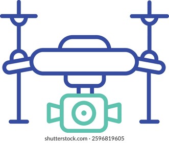 Drone camera outline dual color vector illustration icon design
