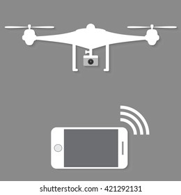 Drone camera robot  and smart phone control with connect and transfer sign.