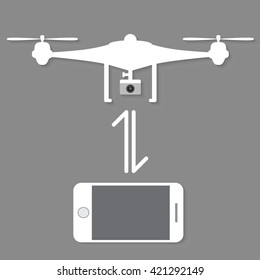 Drone camera robot  and smart phone control with connect and transfer sign.