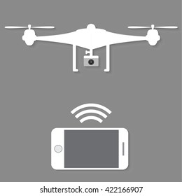 Drone camera robot  and smart phone control with connect and transfer sign.
