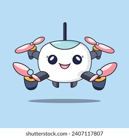 Ilustración vectorial de la cámara de drones. Kawaii drone. Dibujo vectorial de la caricatura Kawaii. 