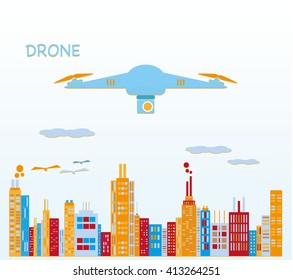 Drone with camera. Vector infograph illustration.
