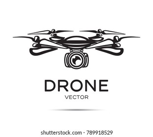 Drone with camera vector silhouette isolated on white background