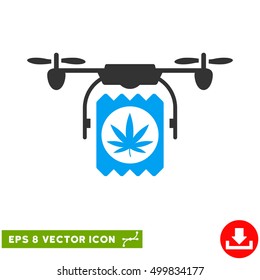 Drone Cannabis Delivery EPS vector pictograph. Illustration style is flat iconic bicolor blue and gray symbol on white background.