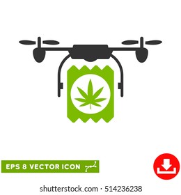 Drone Cannabis Delivery EPS vector pictograph. Illustration style is flat iconic bicolor eco green and gray symbol on white background.