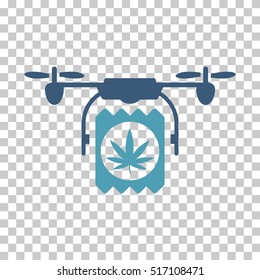 Drone Cannabis Delivery EPS vector icon. Illustration style is flat iconic bicolor cyan and blue symbol.