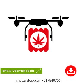 Drone Cannabis Delivery EPS vector pictograph. Illustration style is flat iconic bicolor intensive red and black symbol on white background.