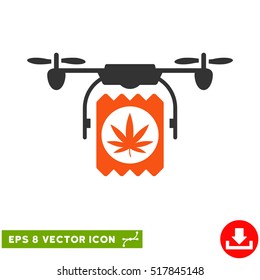 Drone Cannabis Delivery EPS vector pictograph. Illustration style is flat iconic bicolor orange and gray symbol on white background.