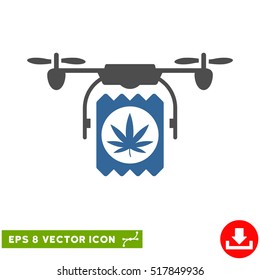 Drone Cannabis Delivery EPS vector icon. Illustration style is flat iconic bicolor cobalt and gray symbol on white background.