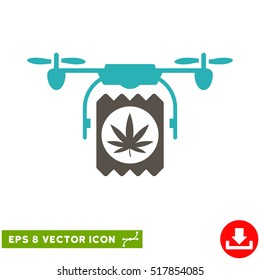 Drone Cannabis Delivery EPS vector pictograph. Illustration style is flat iconic bicolor grey and cyan symbol on white background.