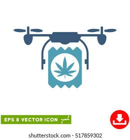 Drone Cannabis Delivery EPS vector pictogram. Illustration style is flat iconic bicolor cyan and blue symbol on white background.