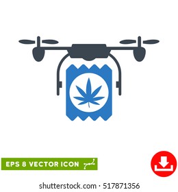 Drone Cannabis Delivery EPS vector pictogram. Illustration style is flat iconic bicolor smooth blue symbol on white background.