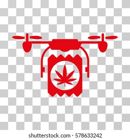 Drone Cannabis Delivery icon. Vector illustration style is flat iconic symbol, red color, transparent background. Designed for web and software interfaces.