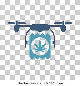 Drone Cannabis Delivery icon. Vector illustration style is flat iconic bicolor symbol, cyan and blue colors, transparent background. Designed for web and software interfaces.