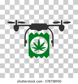 Drone Cannabis Delivery icon. Vector illustration style is flat iconic bicolor symbol, green and gray colors, transparent background. Designed for web and software interfaces.