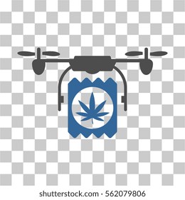 Drone Cannabis Delivery vector icon. Illustration style is flat iconic bicolor cobalt and gray symbol on a transparent background.