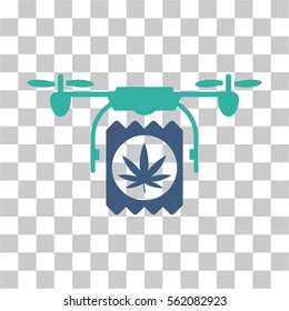 Drone Cannabis Delivery vector icon. Illustration style is flat iconic bicolor cobalt and cyan symbol on a transparent background.