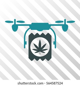 Drone Cannabis Delivery vector icon. Illustration style is flat iconic bicolor soft blue symbol on a hatched transparent background.