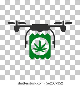 Drone Cannabis Delivery vector pictogram. Illustration style is flat iconic bicolor green and gray symbol on a transparent background.