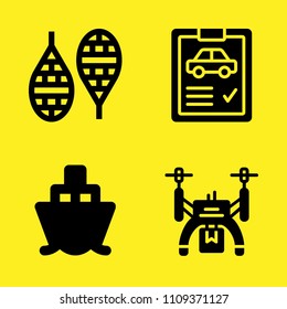 drone, car repair, ferry and snowshoes vector icon set. Sample icons set for web and graphic design
