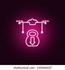 drone with cargo icon. Elements of Drones in neon style icons. Simple icon for websites, web design, mobile app, info graphics