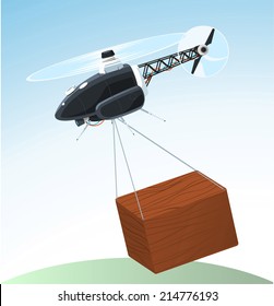 drone carrying box cartoon illustration