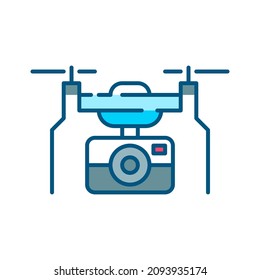 Drone carrying a camera. Aerial photography and surveillance. Pixel perfect, editable stroke icon