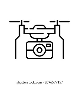 Drone carrying a camera. Aerial photography and surveillance. Pixel perfect, editable stroke icon