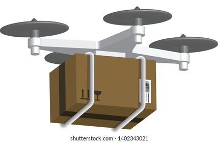 drone carrying cardboard box, isolated on white background 