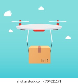 Drone carrying carton box. Delivery concept service. Business set. Flat design modern vector illustration concept.