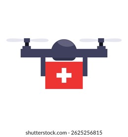 Drone está carregando um kit de primeiros socorros simbolizando entrega rápida de suprimentos médicos