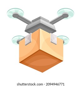 Caja de paquetes de transporte de drones al cliente. Ilustración vectorial de la tecnología moderna de servicio de entrega