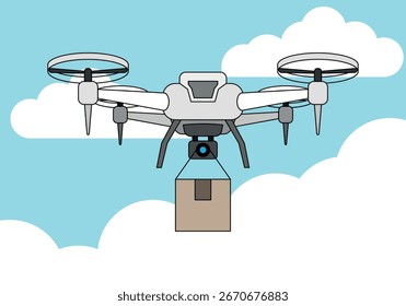 Drone carrying parcel box in the sky