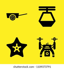 drone, cart, cable car cabin and starfish vector icon set. Sample icons set for web and graphic design