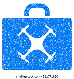Drone Case grainy textured icon for overlay watermark stamps. Flat symbol with scratched texture. Dotted vector blue ink rubber seal stamp with grunge design on a white background.