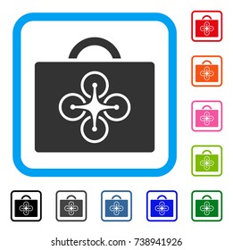 Drone Case icon. Flat grey iconic symbol in a light blue rounded rectangle. Black, gray, green, blue, red, orange color versions of Drone Case vector. Designed for web and app user interface.