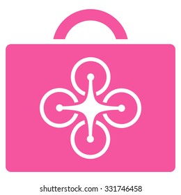 Drone Case vector icon. Style is flat symbol, pink color, rounded angles, white background.
