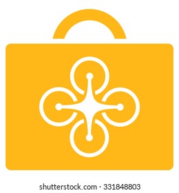 Drone Case vector icon. Style is flat symbol, yellow color, rounded angles, white background.