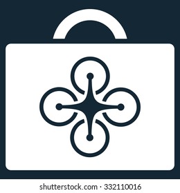 Drone Case vector icon. Style is flat symbol, white color, rounded angles, dark blue background.