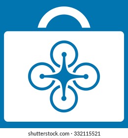 Drone Case vector icon. Style is flat symbol, white color, rounded angles, blue background.