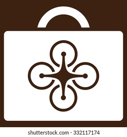 Drone Case vector icon. Style is flat symbol, white color, rounded angles, brown background.