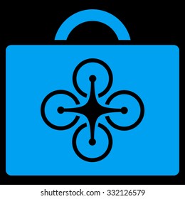 Drone Case vector icon. Style is flat symbol, blue color, rounded angles, black background.