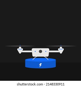 The drone is charged on the wireless charging station