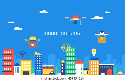 Drone in city game vector illustration