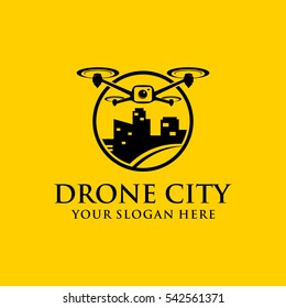Drone city template logo design. drone and city image. 