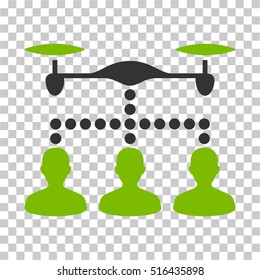 Drone Clients Connection EPS vector pictograph. Illustration style is flat iconic bicolor eco green and gray symbol on chess transparent background.